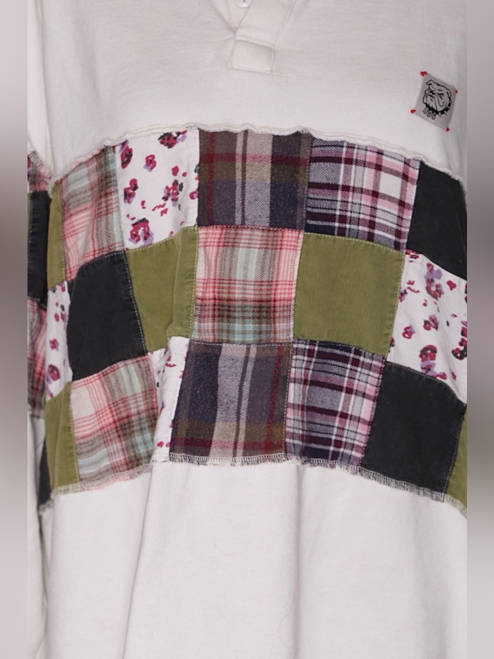 BDG Patchwork Plaid Oversized Rugby Shirt Cream Medium - Picture 6 of 6